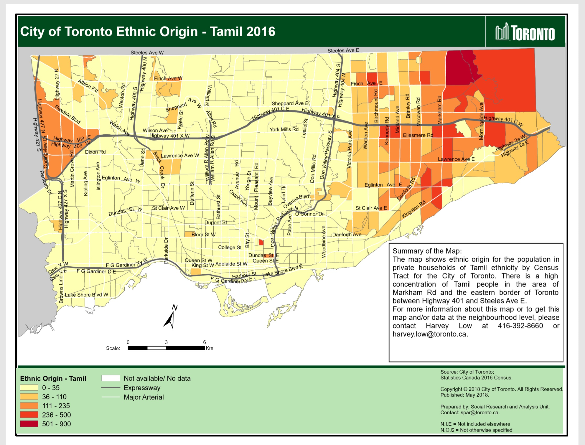 Census Map showing concentration of Tamil speaking residents in the City of Toronto (2016).